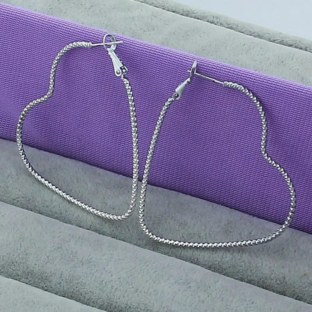 New Sterling Silver 925 Large Heart Hoop Earrings set